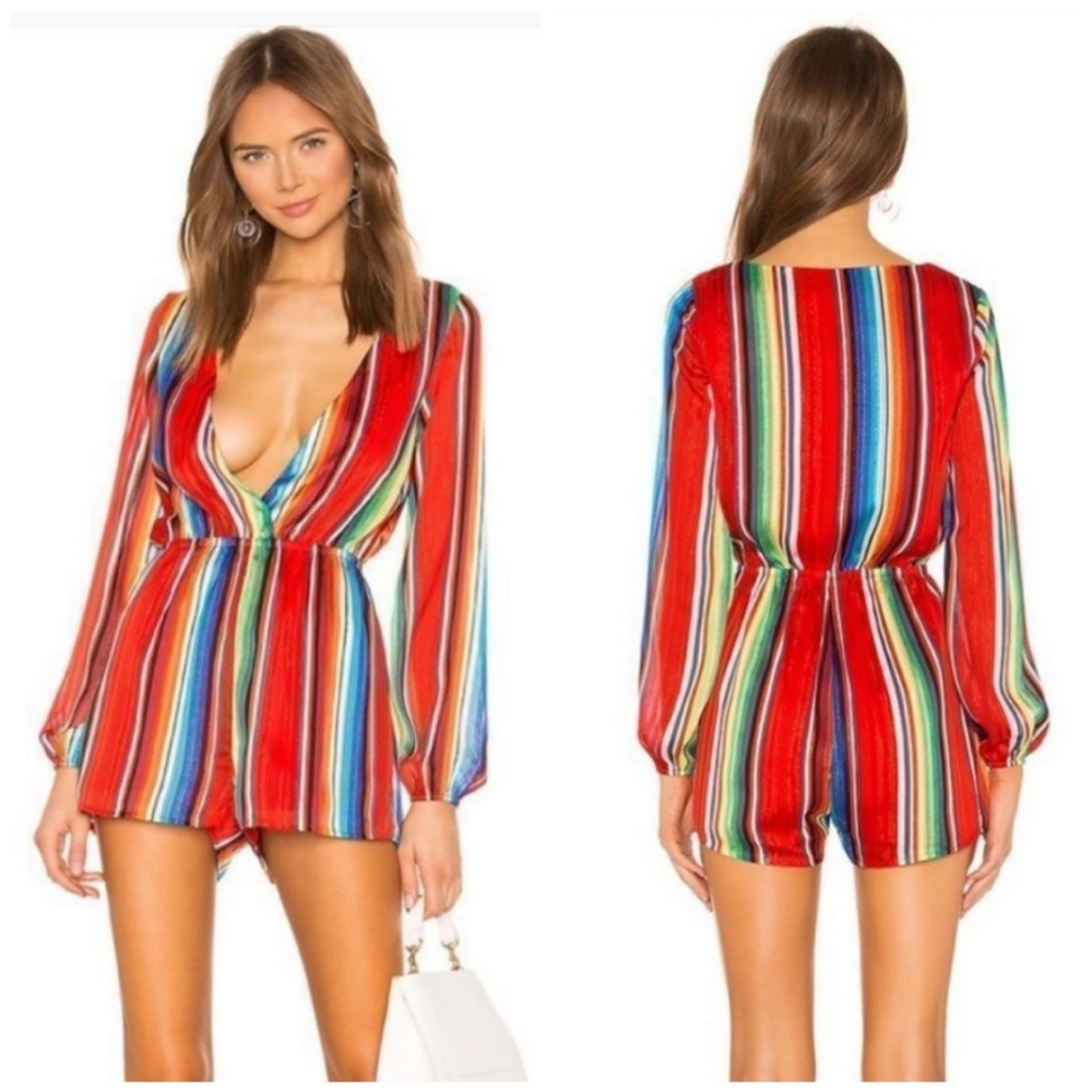Revolve Superdown Rainbow Stripe Long Sleeve Romp… - image 1